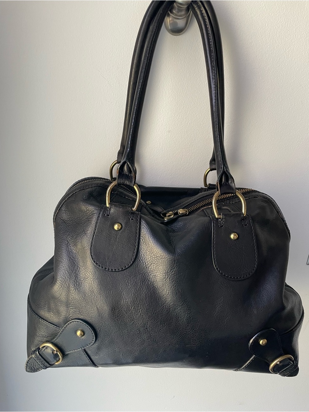 Vintage 2007 Banana Republic Black Leather Doctor Bag Top Handle